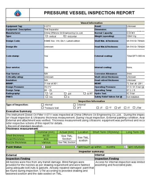 pressure vessel inspection report